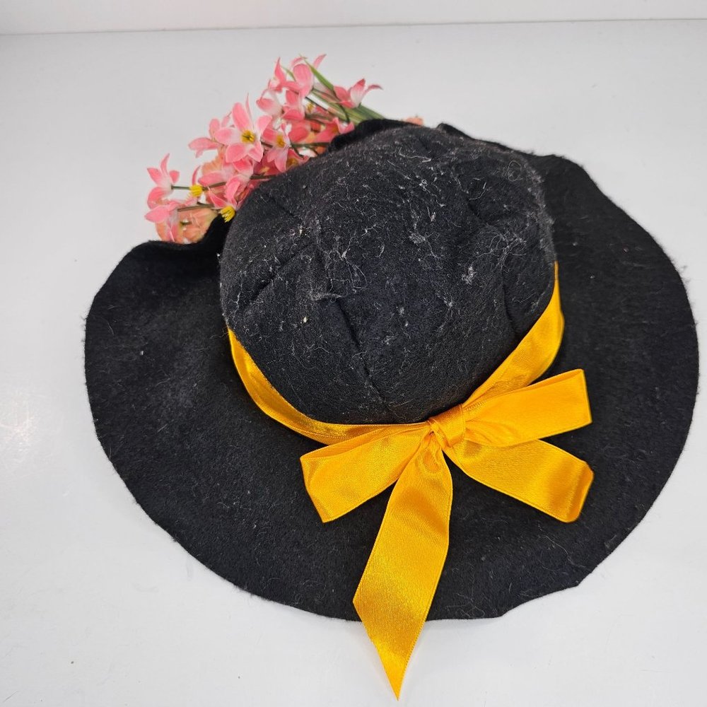 Vintage Build A Bear Felt Hat Black Orange Ribbon Flowers